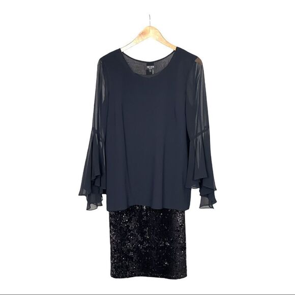 BLACK Sequin Dress with Chiffon overlay top - Picture 5 of 12